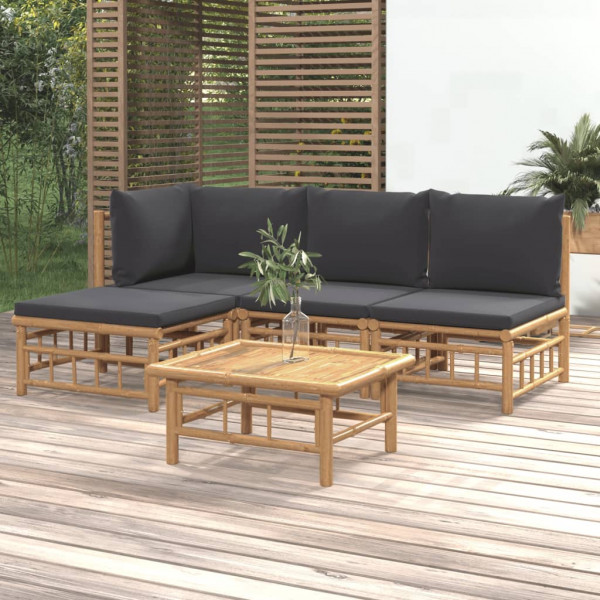 Set de muebles de jardín 5 piezas bambú con cojines gris oscuro D