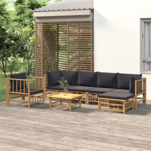 Set de muebles de jardín 7 piezas bambú con cojines gris oscuro D