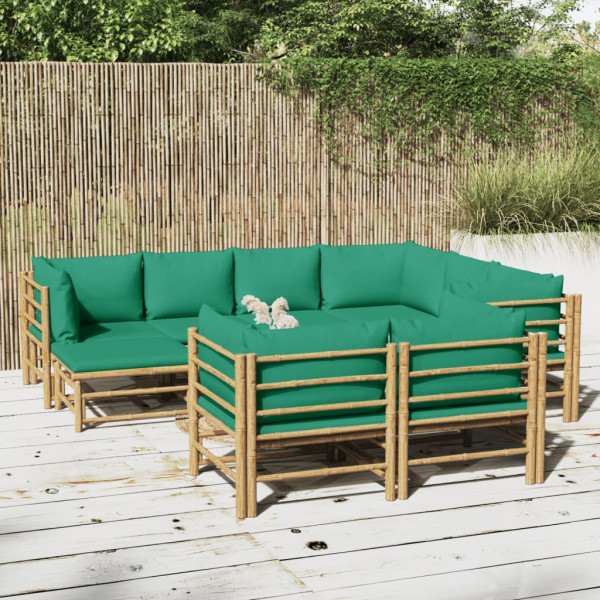 Set de muebles de jardín 10 piezas bambú con cojines verde D
