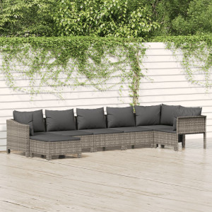 Set de muebles de jardín 7 pzas y cojines ratán sintético gris D