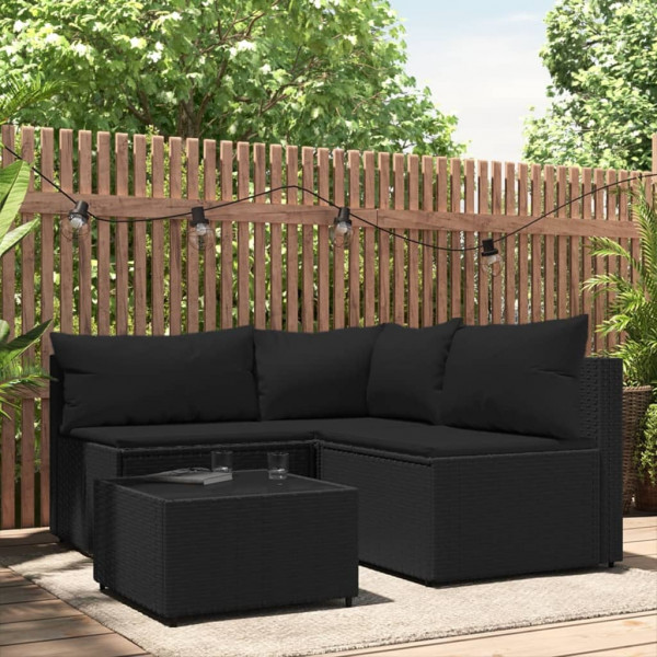 Conjunto de jardim com almofadas 4 peças rattan sintético preto D