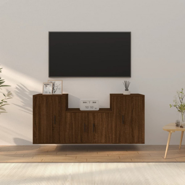 Set de mobília para TV 3 pcs madeira contraplacada carvalho marrom D