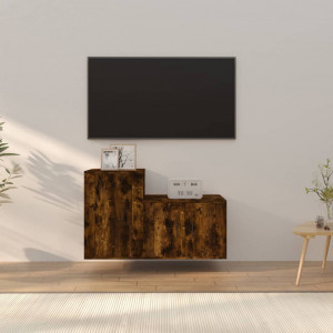 Set de muebles de TV 2 pzas madera contrachapada roble ahumado D