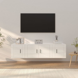 Set de muebles de TV 3 pzas madera contrachapada blanco brillo D