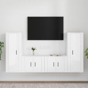 Set de muebles de TV 4 pzas madera contrachapada blanco brillo D