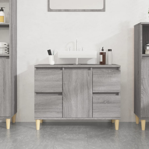 Armario de lavabo madera contrachapada gris Sonoma 80x33x60 cm D