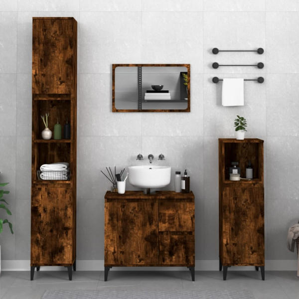 Armario de baño madera contrachapada roble ahumado 30x30x190 cm D