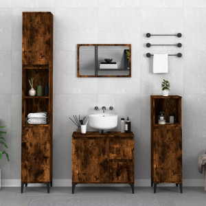 Set de muebles baño 3 pzas madera contrachapada roble ahumado D