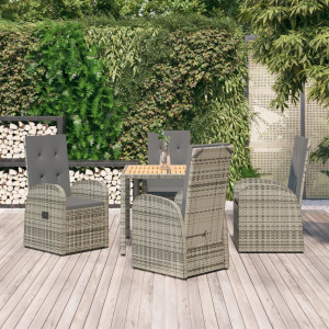 Set comedor de jardín 5 piezas con cojines ratán sintético gris D