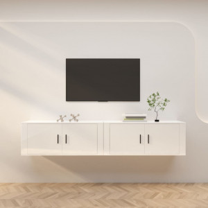 Muebles para TV de pared 2 uds blanco brillante 100x34.5x40 cm D