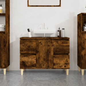 Armario de lavabo madera contrachapada roble ahumado 80x33x60cm D