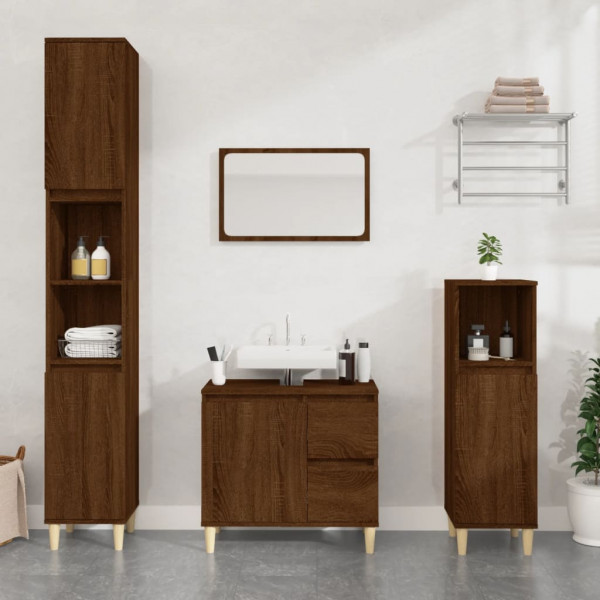 Set de muebles de baño 3 pzas madera contrachapada roble marrón D