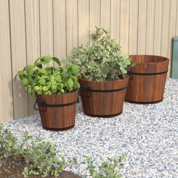 Conjunto de plantador de cubos de madeira com 3 peças de madeira maciça de abeto D