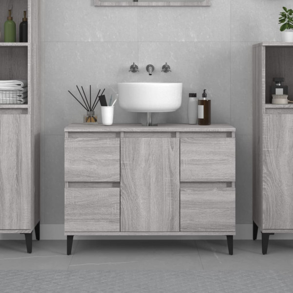 Armario de lavabo madera contrachapada gris Sonoma 80x33x60 cm D