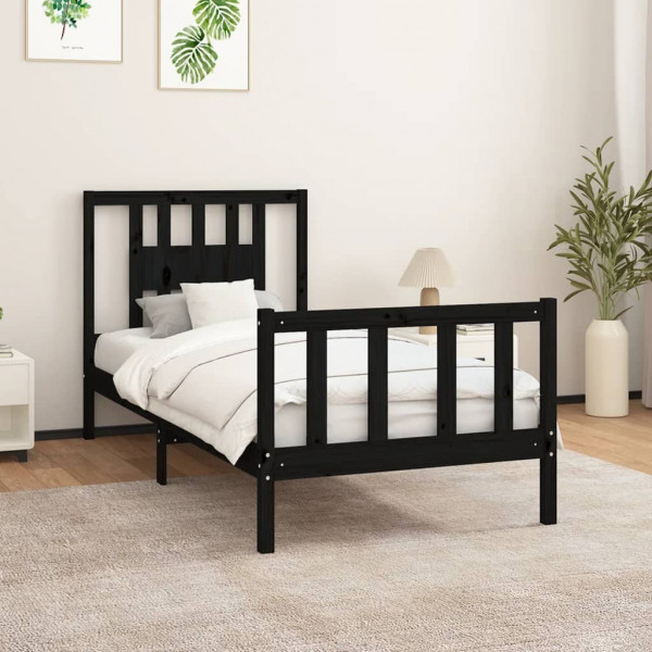 Estructura de cama con cabecero madera pino negro 100x200 cm D