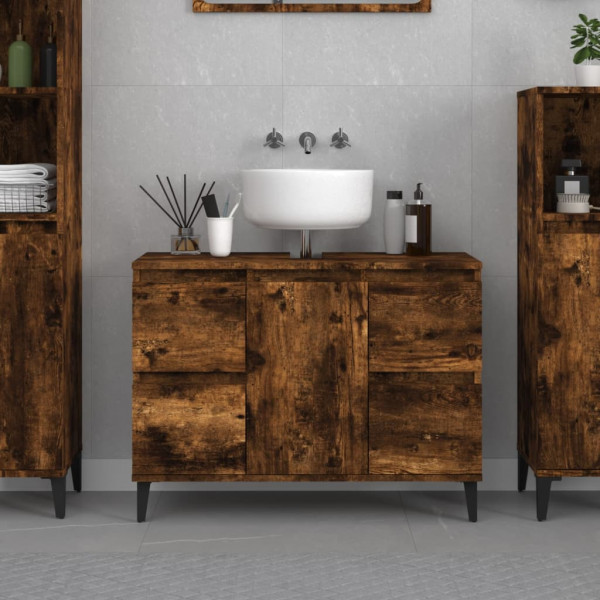 Armario de lavabo madera contrachapada roble ahumado 80x33x60cm D