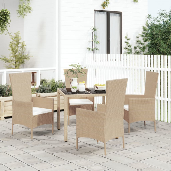 Set Jardim de jantar 5 pessoas com almofadas ratão sintético beige D