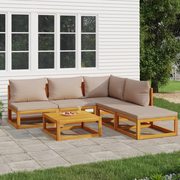 Set muebles de jardín 6 pzas madera maciza y cojines gris taupé Set muebles de jardín 6 pzas madera maciza y cojines gris taupé D