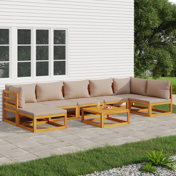 Conjunto de móveis de jardim com 8 peças de madeira maciça e almofadas cinza-acastanhadas D