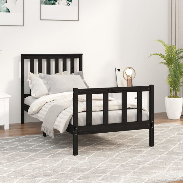 Estructura de cama con cabecero madera de pino negra 90x200 cm D