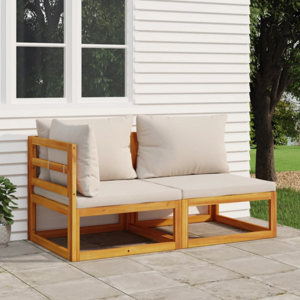 Sofas de jardim de 2 pessoas com almofadas de madeira maciça de acacia D