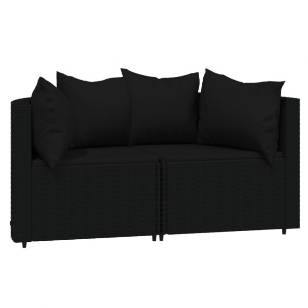 Sofas de canto jardim com almofadas 2 uvas ratão sintético preto D