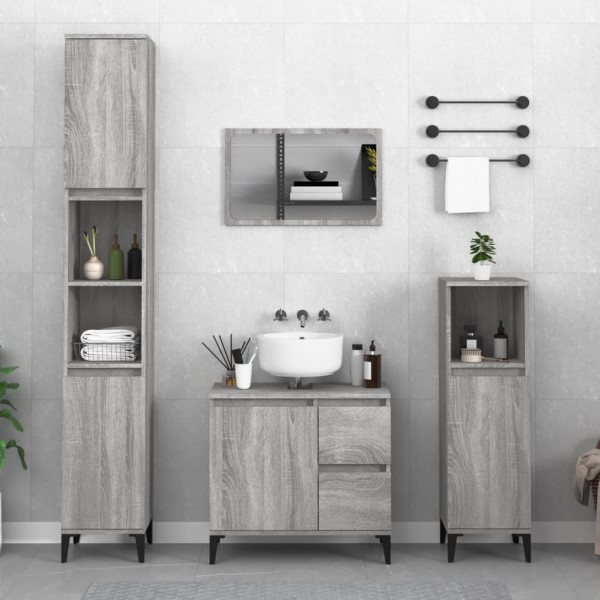 Armario de baño madera contrachapada gris Sonoma 65x33x60 cm D