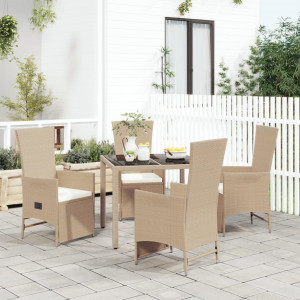 Set comedor de jardín 5 pzas con cojines ratán sintético beige D