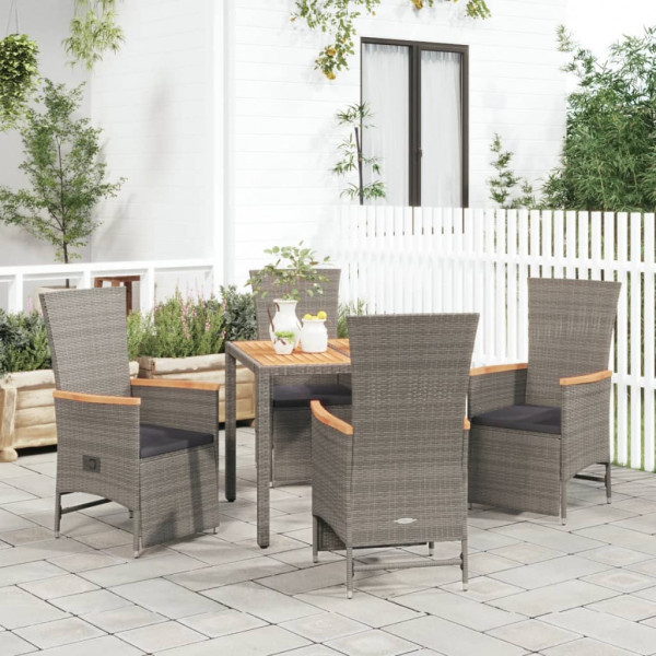 Set comedor de jardín 5 piezas con cojines ratán sintético gris D