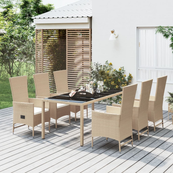 Set comedor de jardín 7 pzas con cojines ratán sintético beige D