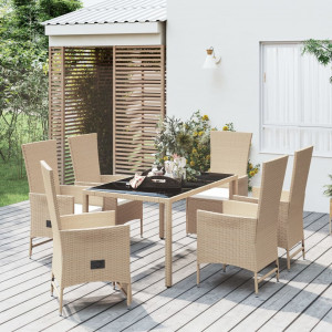 Set comedor de jardín 7 pzas con cojines ratán sintético beige D