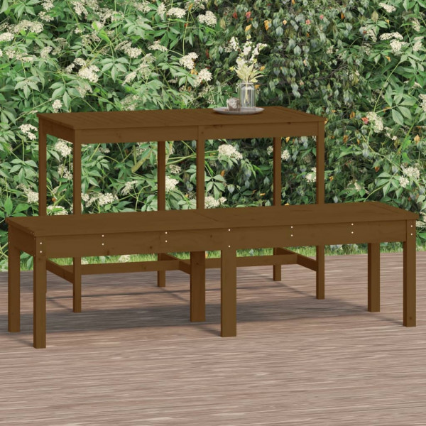 Banco jardín 2 plazas madera maciza pino marrón 159.5x44x45 cm D