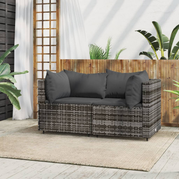 Sofas de canto jardim com almofadas 2 uvas ratão sintético cinza D