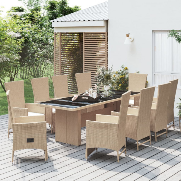 Set de jantar jardim 11 pcs com almofadas ratão sintético beige D