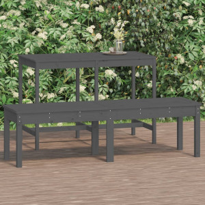 Banco de jardim de 2 lugares madeira maciça pinho cinza 159.5x44x45 cm D