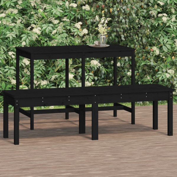 Banco jardín 2 plazas madera maciza pino negro 159.5x44x45 cm D