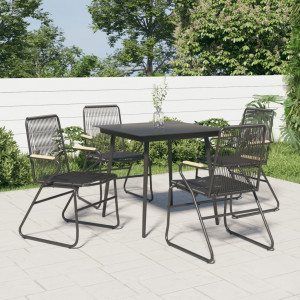 Juego de comedor de jardín 5 piezas ratán PVC negro D