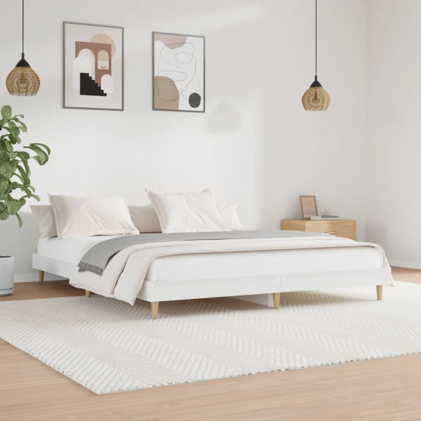 Estructura de cama madera contrachapada blanco brillo 150x200cm D