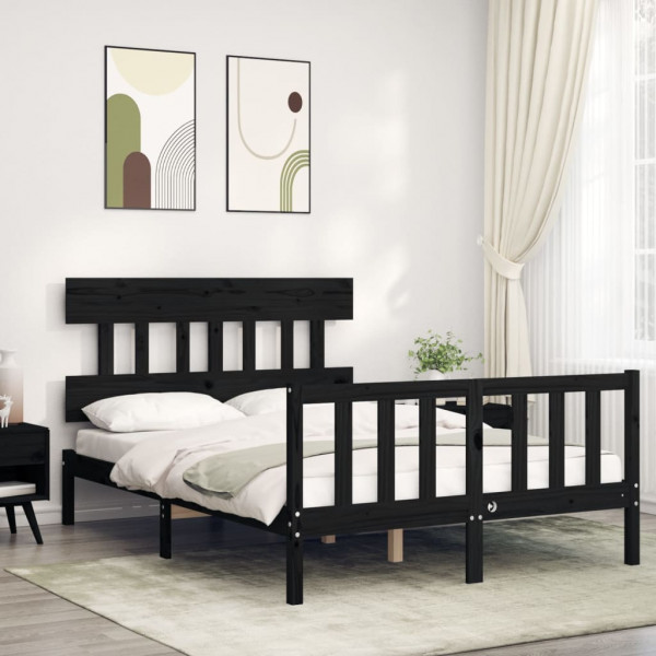 Estrutura cama de casal com cabeçote madeira maciça preto D