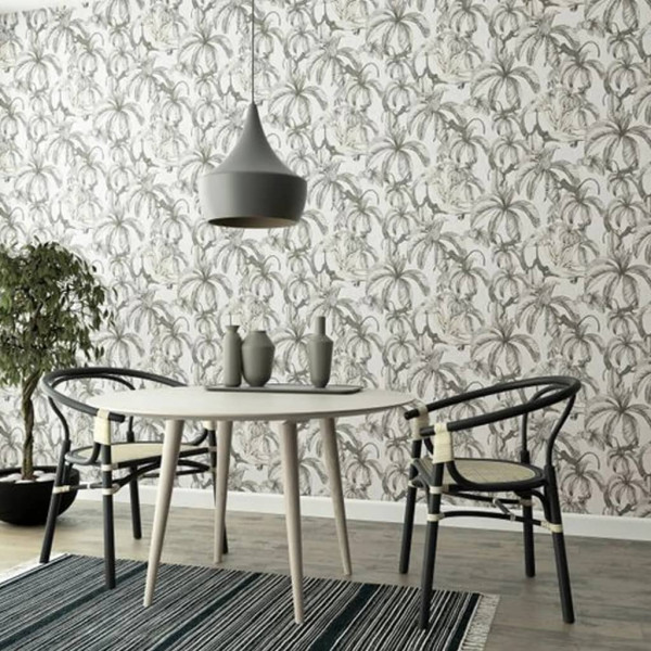 Topchic Papel de parede Monkey Jungle Leaves cinza e preto D