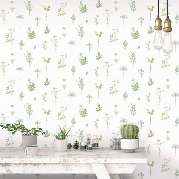 Evergreen papel pintado Herbs And Flowers branco D