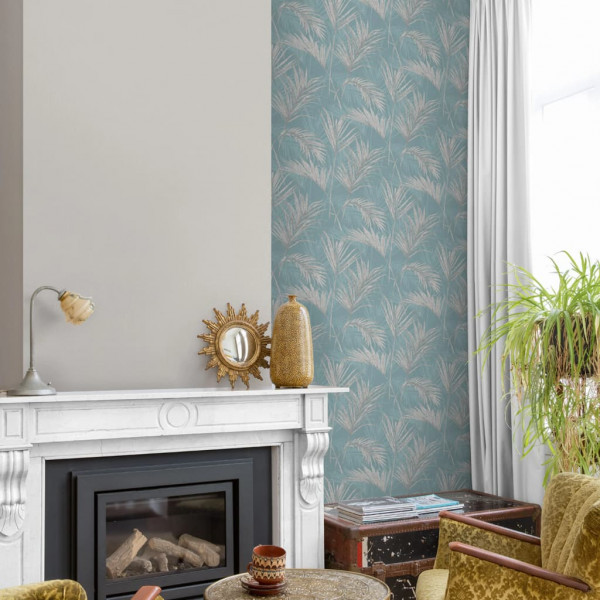 DUTCH WALLCOVERINGS Wallpaper Palm Springs azul e cinza D