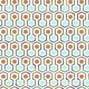 Good Vibes Hexagon Pattern papel de parede verde e laranja D
