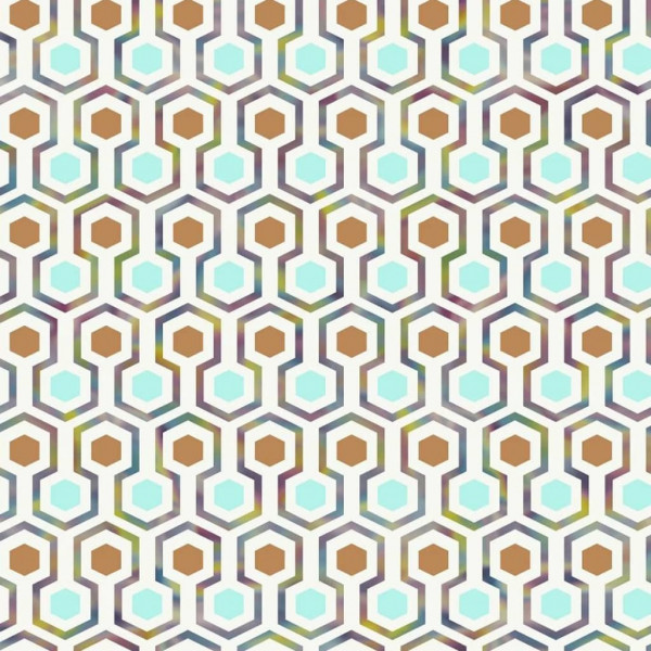 Good Vibes Hexagon Pattern papel de parede verde e laranja D