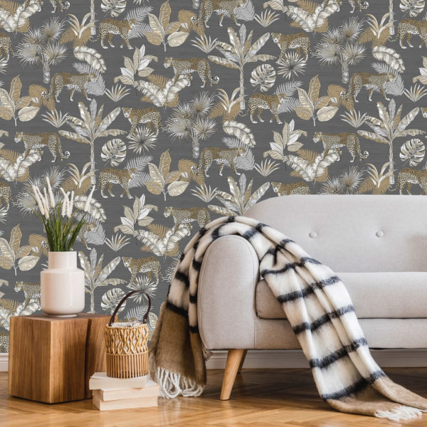 DUTCH WALLCOVERINGS Papel de parede leopardo cinza e beige D