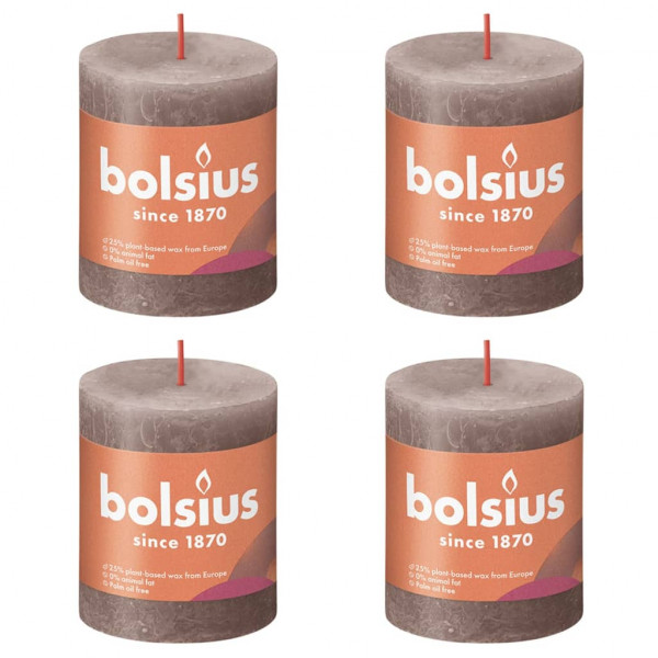 Bolsius Velas rústicas Shine 4 unidades cinza castanho rústico 80x68 mm D