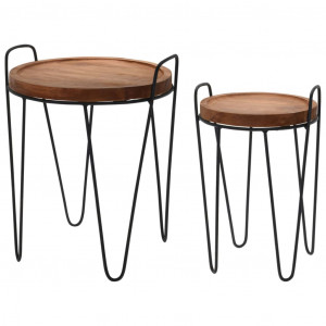 H&S Collection Juego de mesas auxiliares 2 piezas redondas madera de teca D