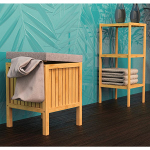 EISL Cesto lavandería 2-en-1 asiento amortiguador bambú 39x39x52.5 cm D