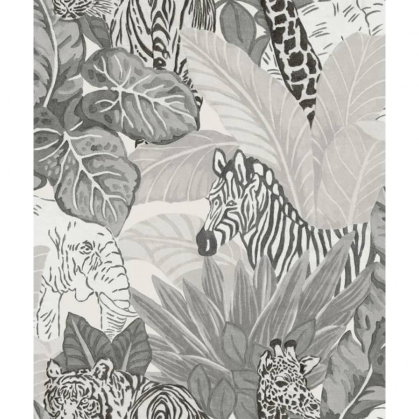 Good Vibes Papel de pared Jungle Animals gris y negro D