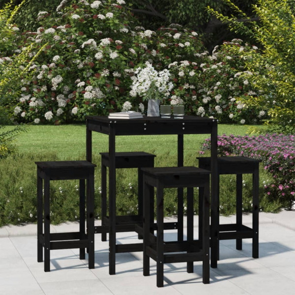 Set de mesa de jardim e bancos altos 5 peças madeira de pinho preto D